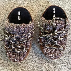 Moon Boot Icon knit lace-up mules clogs Brown Moon Boot Mules